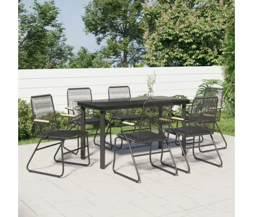 7-Osaline Aiamööbel, Must, Pvc-Rotang