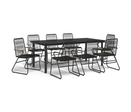 Sodo Valgomojo Baldų Komplektas, 9 Dalių, Juodas, Pvc Ratanas