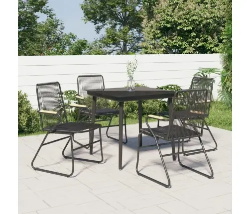 Sodo Valgomojo Komplektas, 5 Dalių, Juodas, Pvc Ratanas