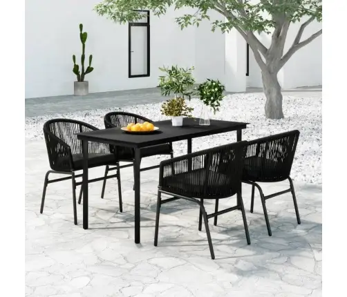 Sodo Valgomojo Baldų Komplektas, 5 Dalių, Juodos Spalvos