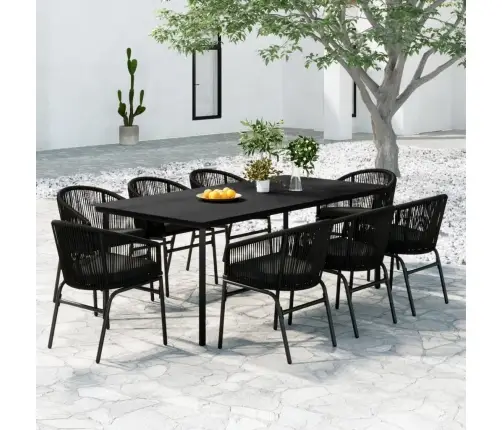 Sodo Valgomojo Baldų Komplektas, 9 Dalių, Juodos Spalvos