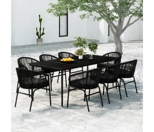 9-Daļīgs Dārza Mēbeļu Komplekts, Melns Vidaxl 9-Daļīgs Dārza Mēbeļu Komplekts, Melns Vidaxl