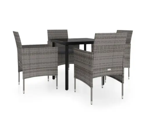 5-Daļīgs Dārza Mēbeļu Komplekts Ar Matračiem, Pelēks, Melns Vidaxl