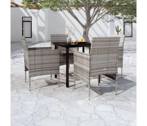 5-Daļīgs Dārza Mēbeļu Komplekts Ar Matračiem, Pelēks, Melns Vidaxl