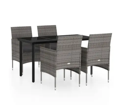 5-Daļīgs Dārza Mēbeļu Komplekts Ar Matračiem, Pelēks, Melns Vidaxl