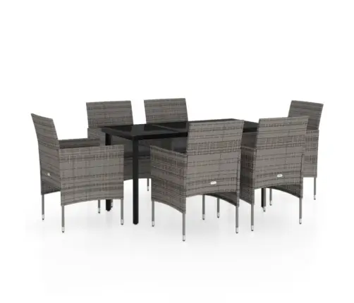 7-Osaline Aiamööbli Komplekt Patjadega, Hall Ja Must