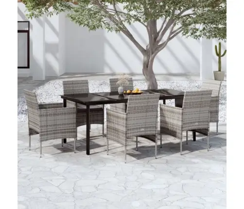 7-Daļīgs Dārza Mēbeļu Komplekts Ar Matračiem, Pelēka Ar Melns Vidaxl