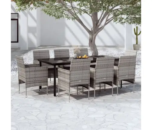 9-Daļīgs Dārza Mēbeļu Komplekts Ar Matračiem, Pelēks, Melns Vidaxl