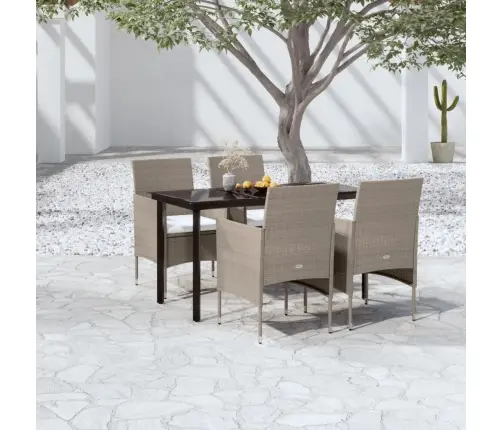 5-Daļīgs Dārza Mēbeļu Komplekts Ar Matračiem, Bēša Ar Melns Vidaxl