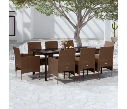 9-Daļīgs Dārza Mēbeļu Komplekts Ar Matračiem, Brūns, Melns Vidaxl