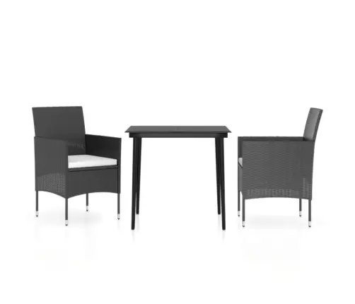 3-Osaline Aiamööbli Komplekt Patjadega, Must