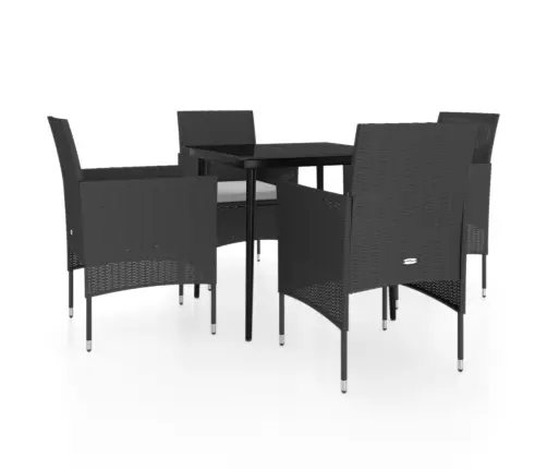 5-Osaline Aiamööbli Komplekt Patjadega, Must