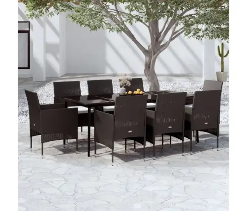 9-Daļīgs Dārza Mēbeļu Komplekts, Matrači, Melns Vidaxl