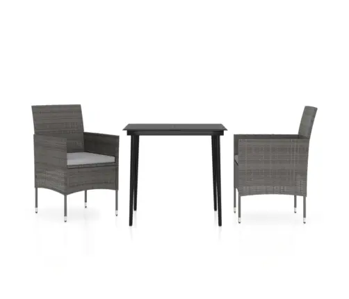 3-Daļīgs Dārza Mēbeļu Komplekts Ar Matračiem, Pelēks, Melns Vidaxl