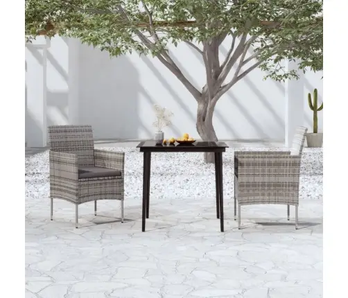 3-Daļīgs Dārza Mēbeļu Komplekts Ar Matračiem, Pelēks, Melns Vidaxl