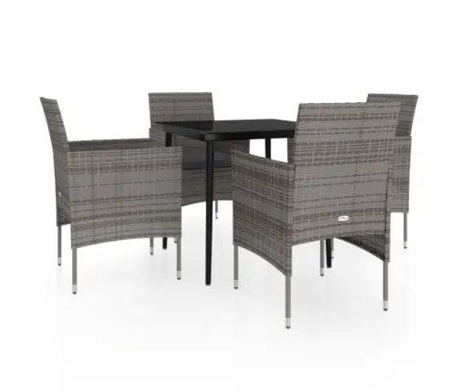 5-Daļīgs Dārza Mēbeļu Komplekts Ar Matračiem, Pelēks, Melns Vidaxl