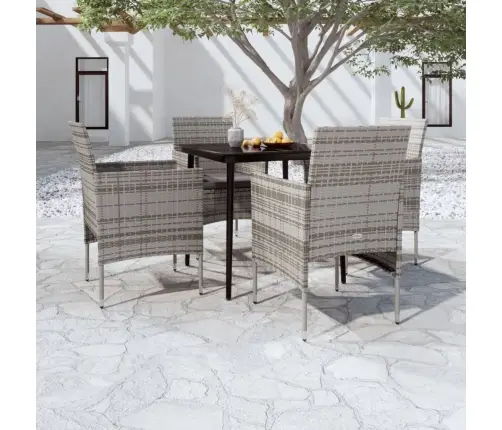 5-Daļīgs Dārza Mēbeļu Komplekts Ar Matračiem, Pelēks, Melns Vidaxl