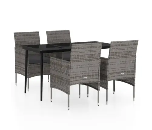 5-Osaline Aiamööbli Komplekt Patjadega, Hall Ja Must