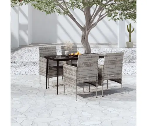 5-Osaline Aiamööbli Komplekt Patjadega, Hall Ja Must