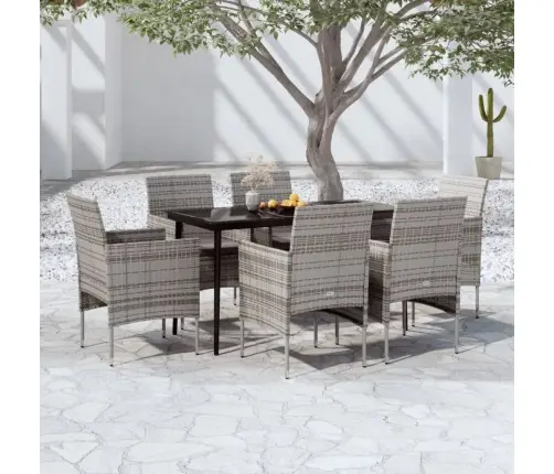 7-Daļīgs Dārza Mēbeļu Komplekts Ar Matračiem, Pelēka Ar Melns Vidaxl