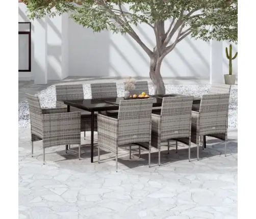 9-Daļīgs Dārza Mēbeļu Komplekts Ar Matračiem, Pelēks, Melns Vidaxl