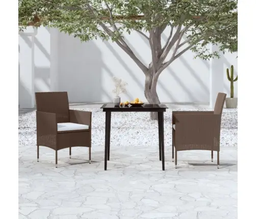 3-Daļīgs Dārza Mēbeļu Komplekts Ar Matračiem, Brūns, Melns Vidaxl