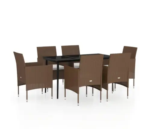 7-Daļīgs Dārza Mēbeļu Komplekts Ar Matračiem, Brūns Ar Melns Vidaxl