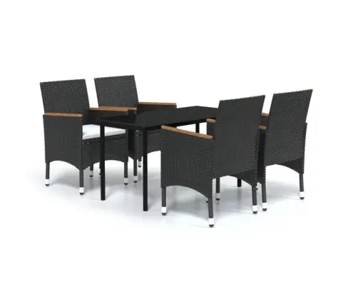 5-Osaline Aiamööbli Komplekt Patjadega, Must