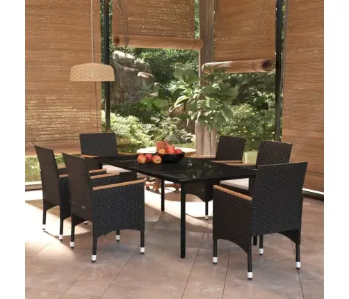 7-Daļīgs Dārza Mēbeļu Komplekts Ar Matračiem, Melns Vidaxl