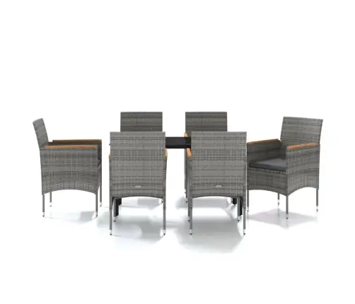 7-Daļīgs Dārza Mēbeļu Komplekts Ar Matračiem, Pelēka Ar Melns Vidaxl