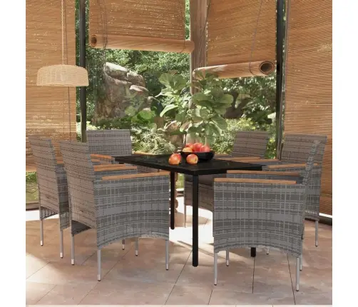 7-Daļīgs Dārza Mēbeļu Komplekts Ar Matračiem, Pelēka Ar Melns Vidaxl