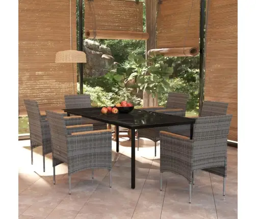 7-Daļīgs Dārza Mēbeļu Komplekts Ar Matračiem, Pelēka Ar Melns Vidaxl