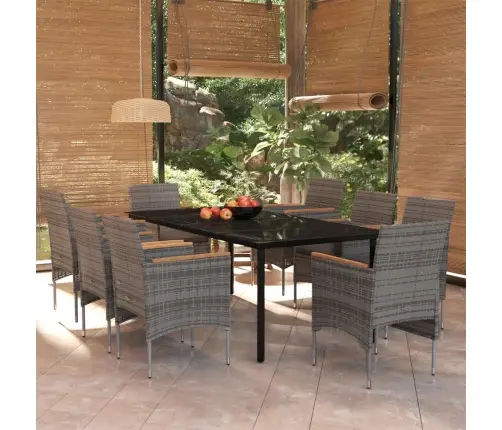 9-Daļīgs Dārza Mēbeļu Komplekts Ar Matračiem, Pelēks, Melns Vidaxl