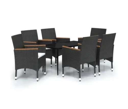 7-Osaline Aiamööbli Komplekt Patjadega, Must