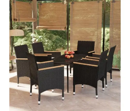 7-Osaline Aiamööbli Komplekt Patjadega, Must