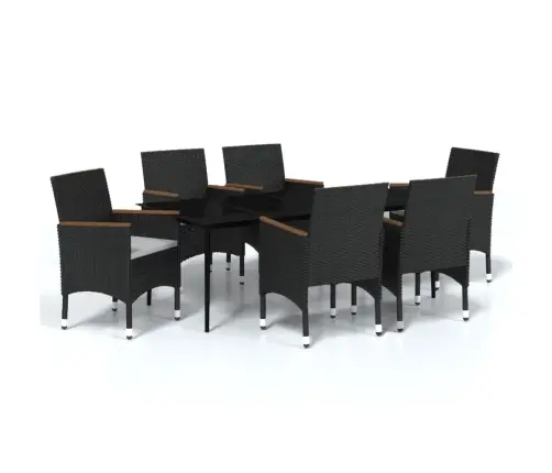 7-Osaline Aiamööbli Komplekt Patjadega, Must