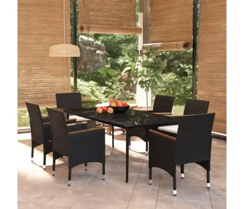 7-Osaline Aiamööbli Komplekt Patjadega, Must