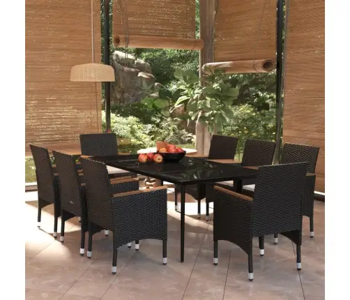 9-Osaline Aiamööbli Komplekt Patjadega, Must