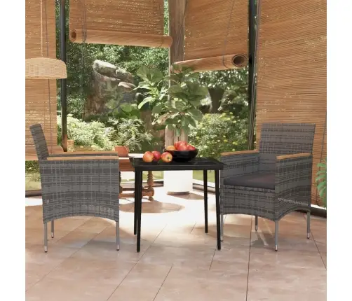 3-Osaline Aiamööbli Komplekt Patjadega, Hall Ja Must