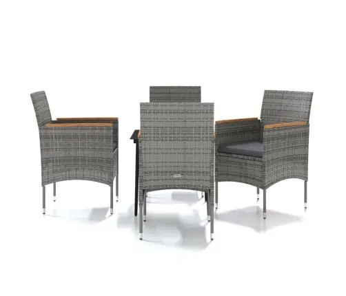 5-Daļīgs Dārza Mēbeļu Komplekts Ar Matračiem, Pelēks, Melns Vidaxl