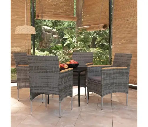 5-Daļīgs Dārza Mēbeļu Komplekts Ar Matračiem, Pelēks, Melns Vidaxl