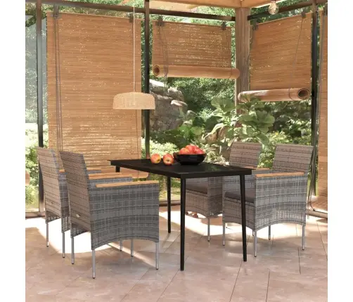 5-Daļīgs Dārza Mēbeļu Komplekts Ar Matračiem, Pelēks, Melns Vidaxl