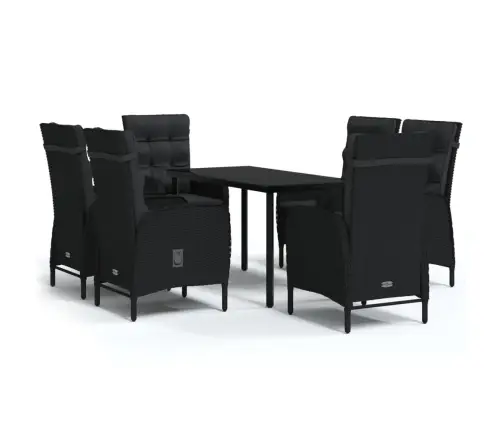 7-Osaline Aiamööbli Komplekt Patjadega, Must