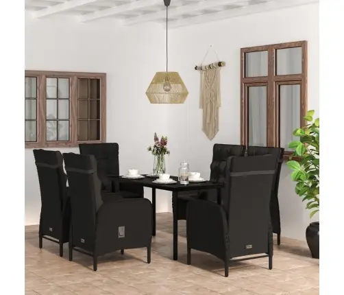 7-Osaline Aiamööbli Komplekt Patjadega, Must