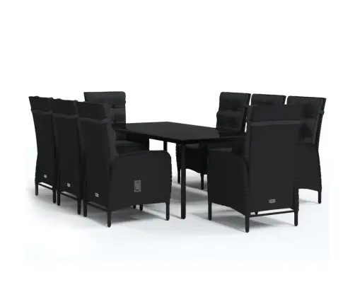 9-Osaline Aiamööbli Komplekt Patjadega, Must