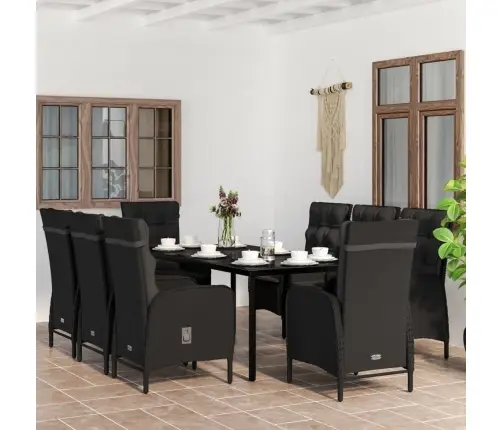 9-Osaline Aiamööbli Komplekt Patjadega, Must