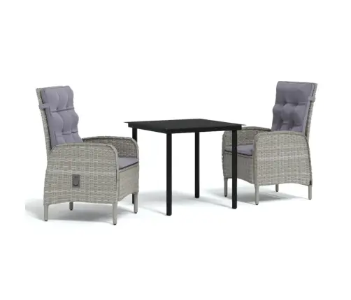 3-Osaline Aiamööbli Komplekt Patjadega, Hall Ja Must