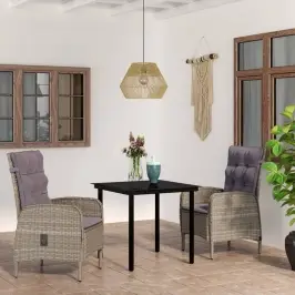 3-Osaline Aiamööbli Komplekt Patjadega, Hall Ja Must