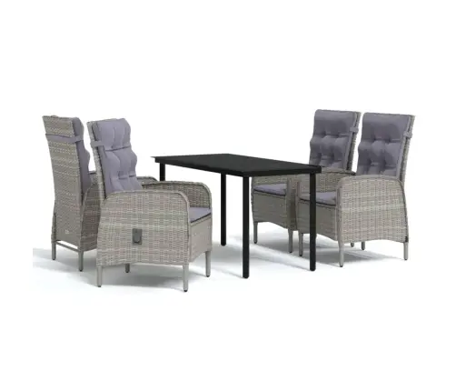 5-Daļīgs Dārza Mēbeļu Komplekts Ar Matračiem, Pelēks, Melns Vidaxl