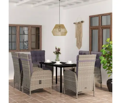 7-Osaline Aiamööbli Komplekt Patjadega, Hall Ja Must